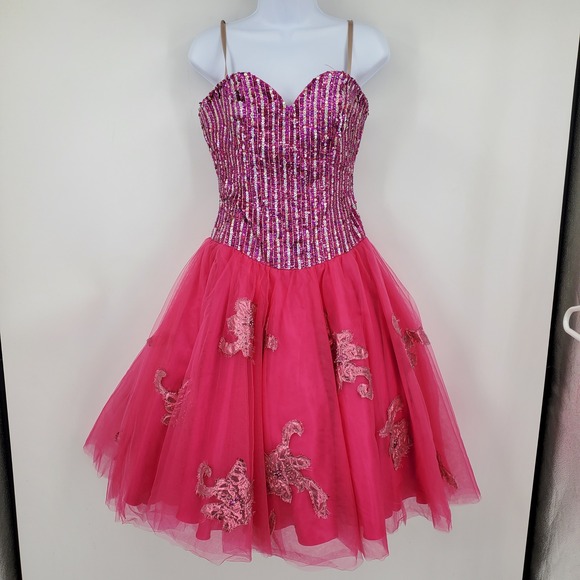 Jovani Dresses & Skirts - Jovani Hot Pink Sequin Tulle Fit Flare Party Dress Sweetheart 4 Hoco Prom Fomral